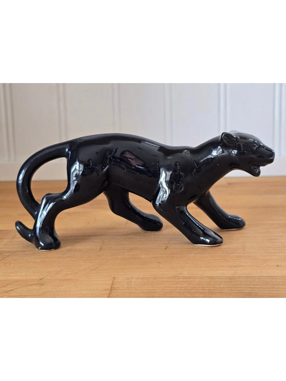 Vtg MCM Black Ceramic Panther Figurine Sculpture Approximately 6